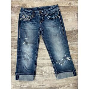 VIGOSS Chelsea Stretch Capri Jeans Distressed Cuffed Women’s Size 1/2